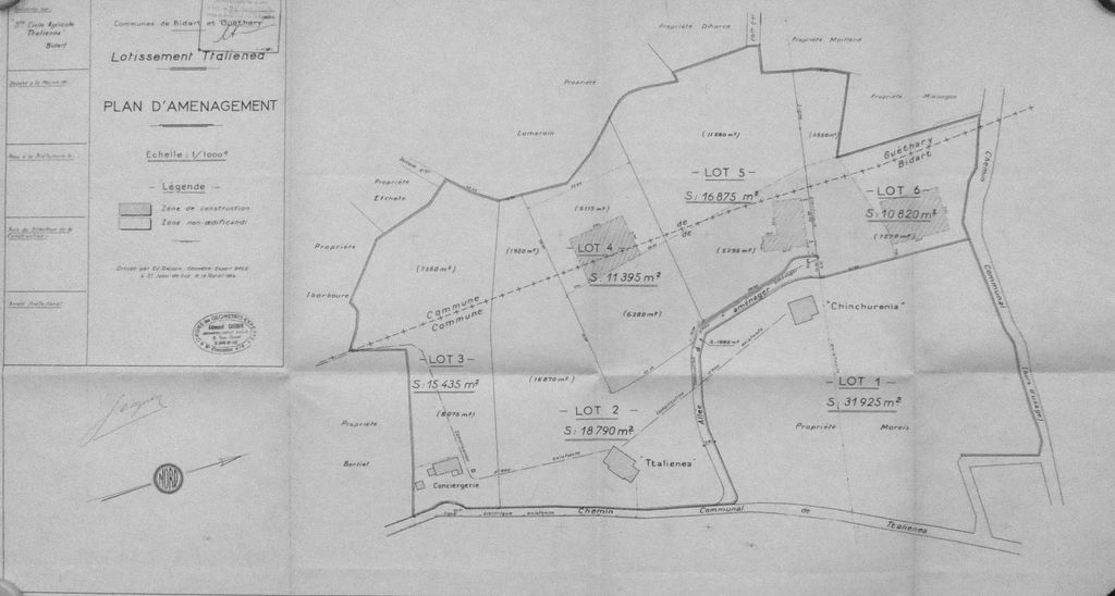 Projet de lotissement, plan d'aménagement, 1964.