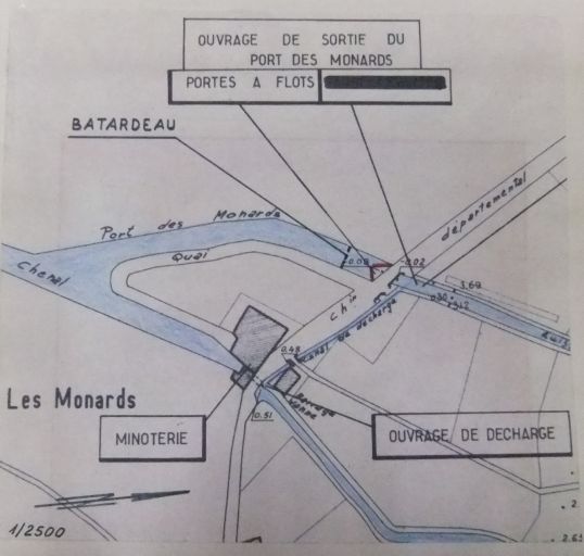 Plan du port des Monards au moment de la construction de l'écluse de chasse en 1971.