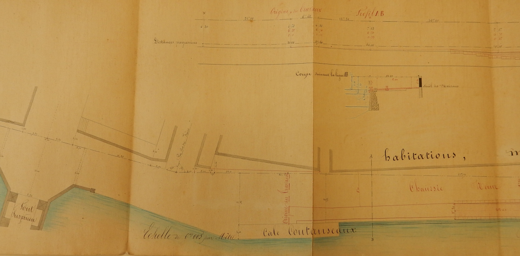Plan de la partie amont du quai, 1856.