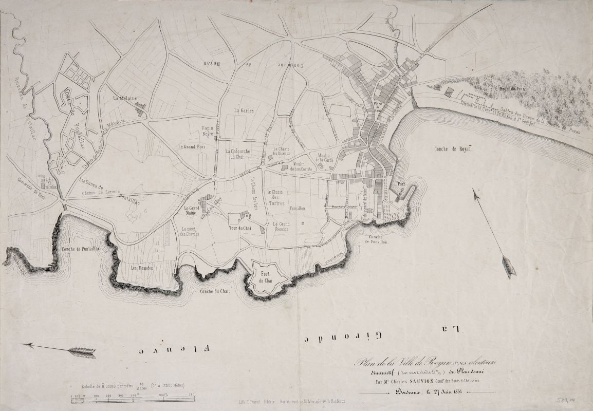 Plan de Royan en 1854 par le conducteur des Ponts et chaussées Charles Sauvion.