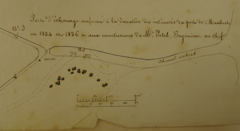 Projet d'amélioration de Port-Maubert présenté en 1836 et 1840 par Barthélémy Emery.
