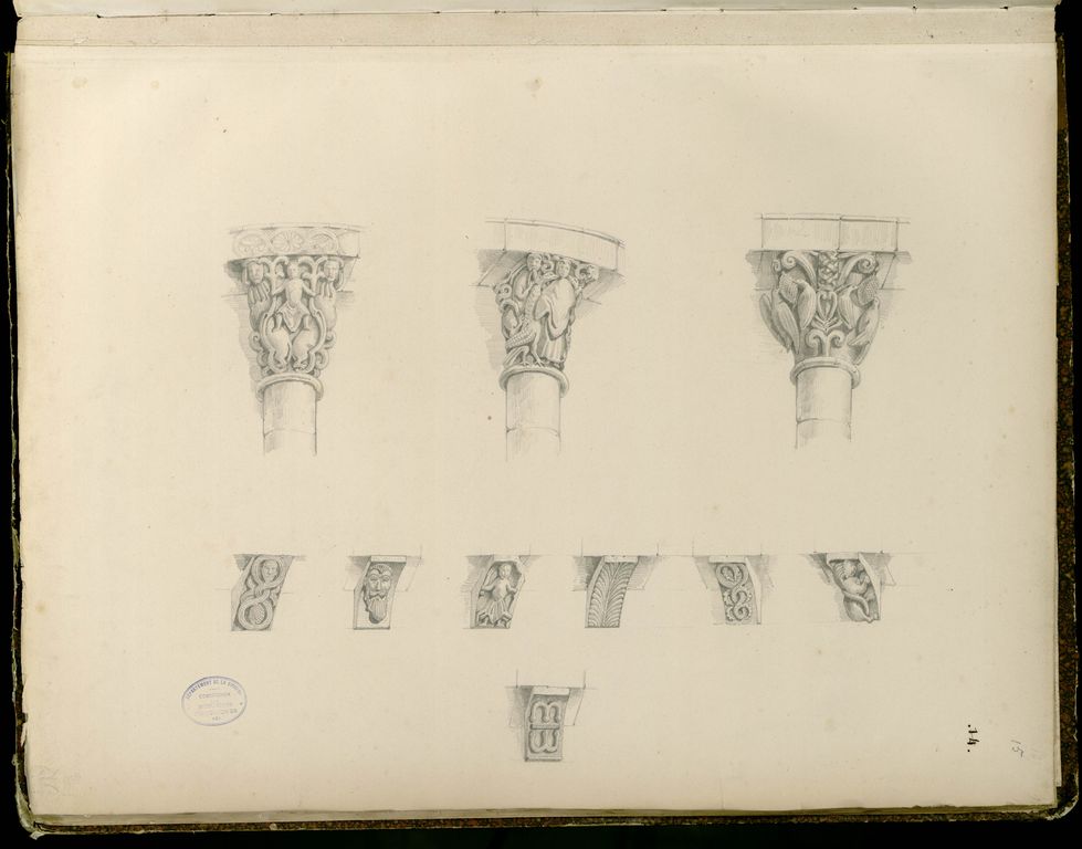 Dessin de Monsau : éléments sculptés, 1842.
