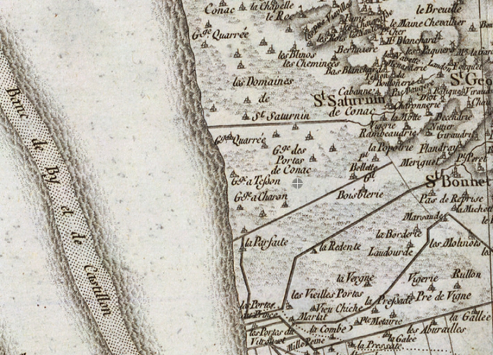 Saint-Sorlin, à l'époque Saint-Saturnin, sur la carte de Cassini, milieu du 18e siècle.