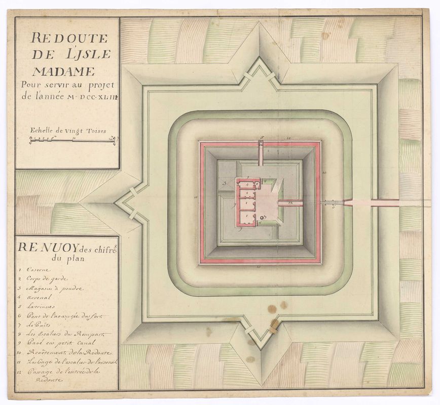 Plan légendé de la redoute, avant 1743.