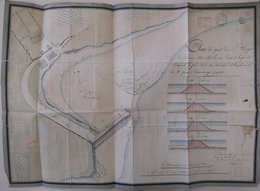 Plan du port par l'ingénieur Bourignon, 10 février 1822, avec profils de la jetée.