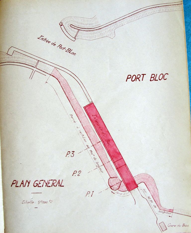 Plan de situation : réparations de la cale d'accostage du bac après la Libération (1946).