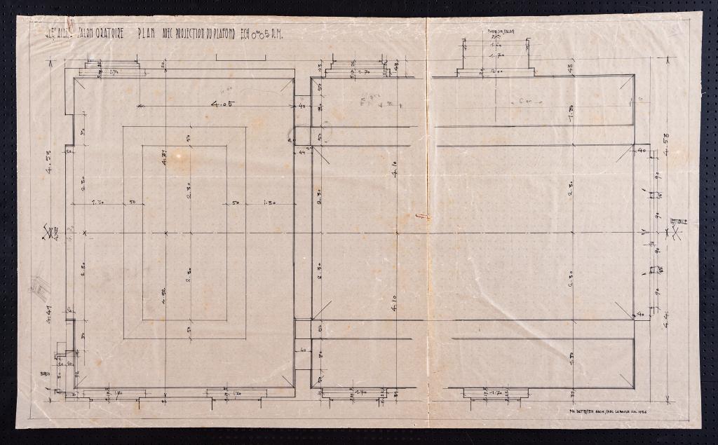 Salon oratoire, plan avec projection du plafond, P. H. Datessen, La Baule, juillet 1936.
