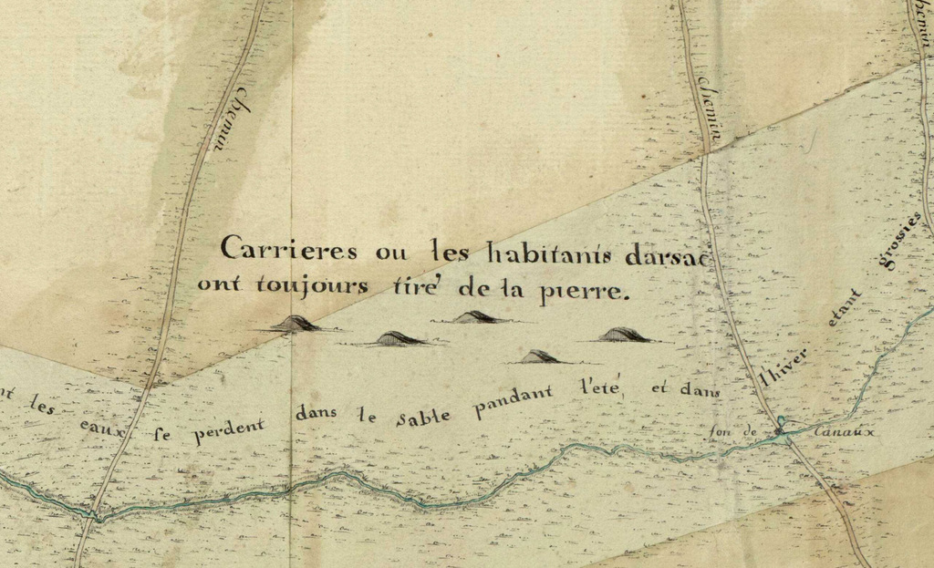 Carrière de pierre d'Arsac. Extrait de la carte d'Avensan, Cantenac et Arsac, 18e siècle.