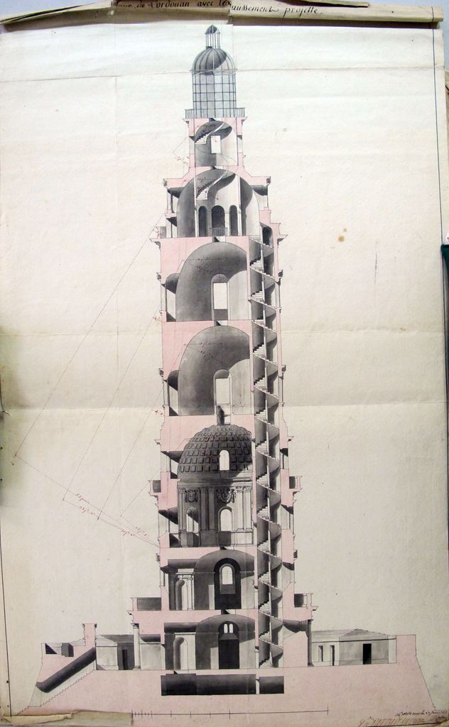 Coupe de la tour de Cordouan avec l'exhaussement projeté, par Teulère, 23 juin 1787.