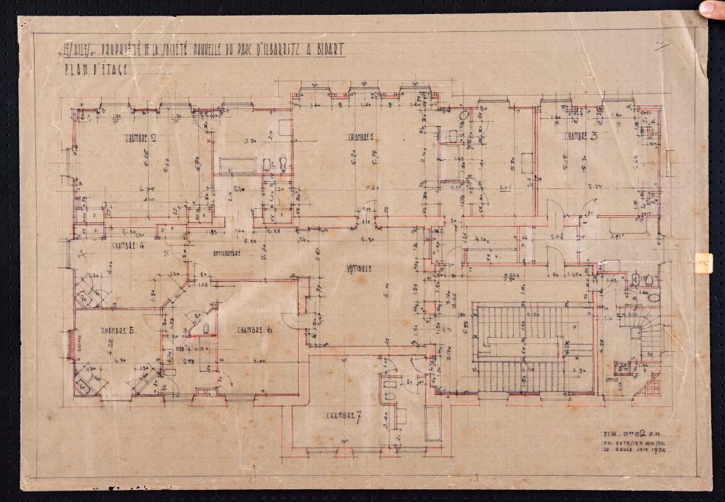 Plan de l'étage, P. H. Datessen, La Baule, juin 1936.