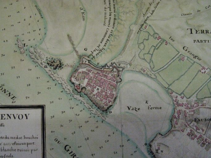 Extrait d'un plan de Talmont en 1706 : détail du village et de ses fortications