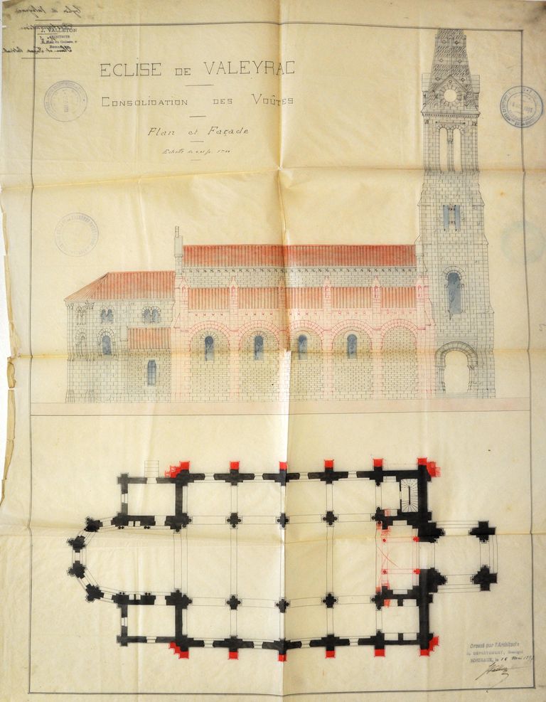 Consolidation des voûtes, plan et façade, Valleton (architecte), 15 mai 1897.