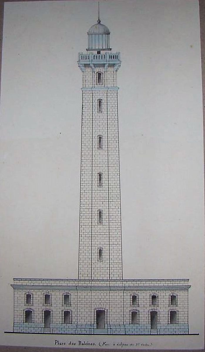 Elévation du phare des Baleines (Feux à éclipse de premier ordre), s. d., encre, aquarelle.