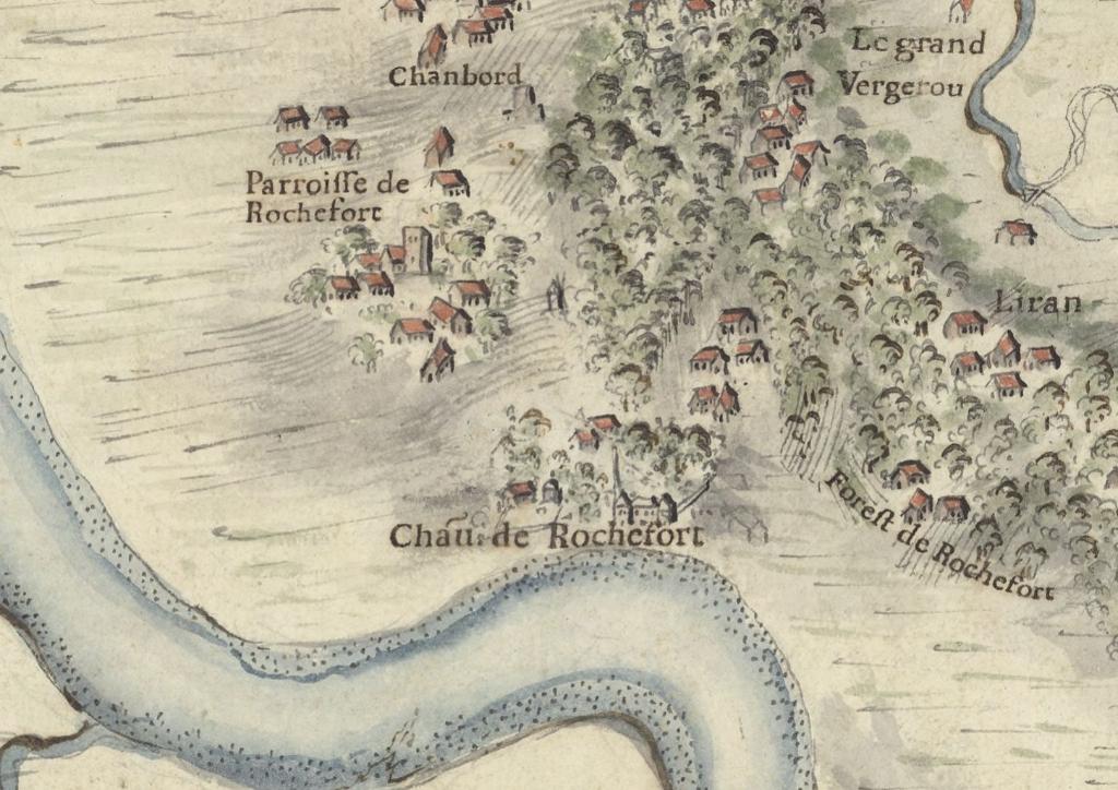 Rochefort avant l'arsenal sur la carte des côtes d'Aunis et Saintonge de Louis-Nicolas de Clerville.
