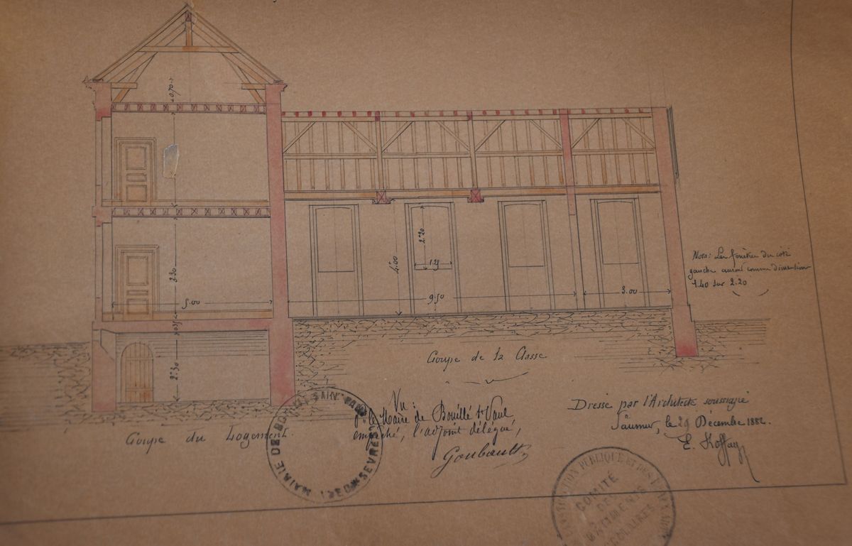 Plan en coupe de l'école de filles.