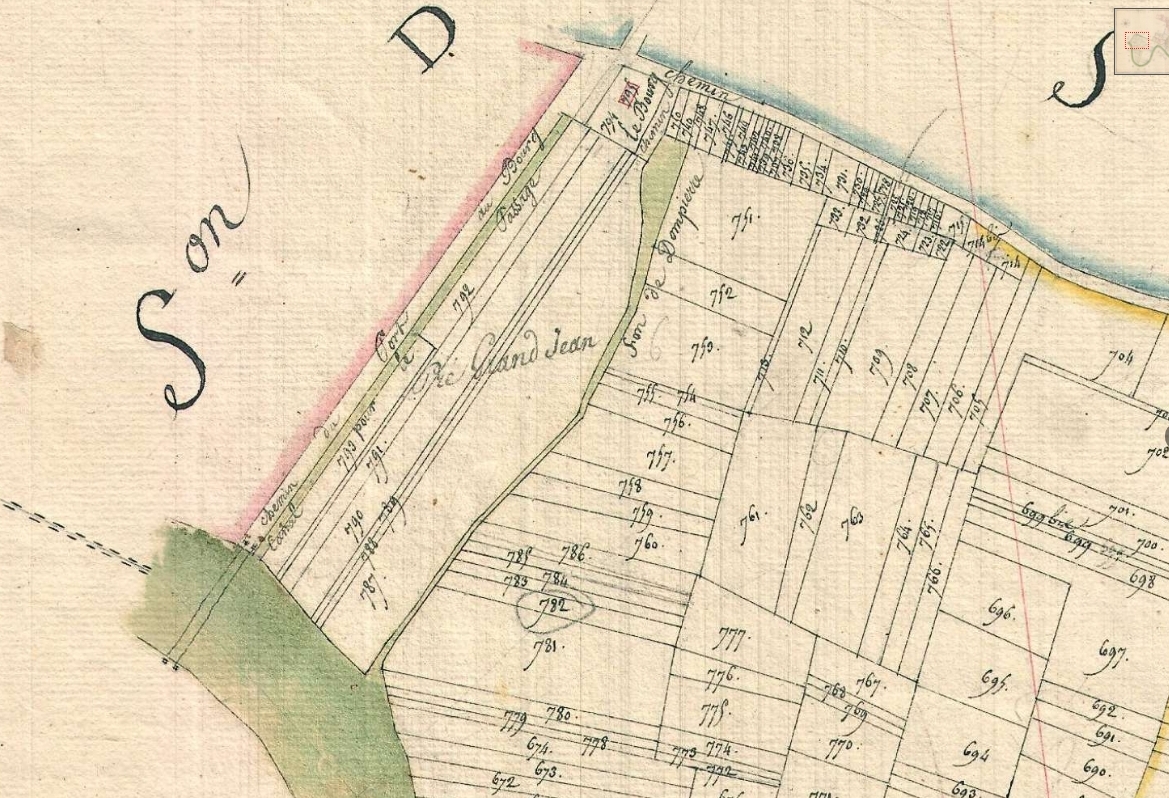 Le passage et son canal latéral sur le plan cadastral de 1817, section Cu.