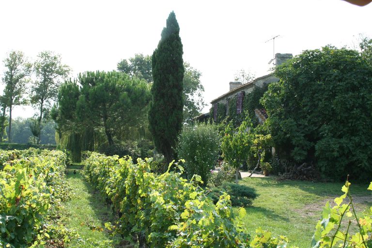 Logis : façade principale vue depuis les vignes.
