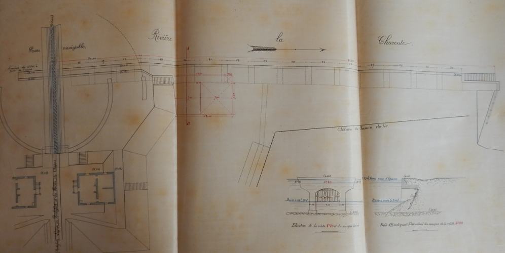 Plan de la travée mobile, des pavillons et du quai aval, par Moreau assurant les fonctions d'ingénieur, le 31 décembre 1890.