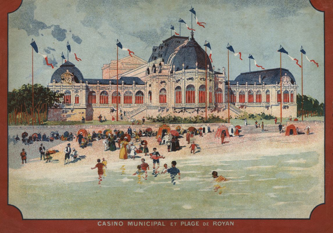 Le Casino municipal et la plage de Royan vers 1900, lithographie.