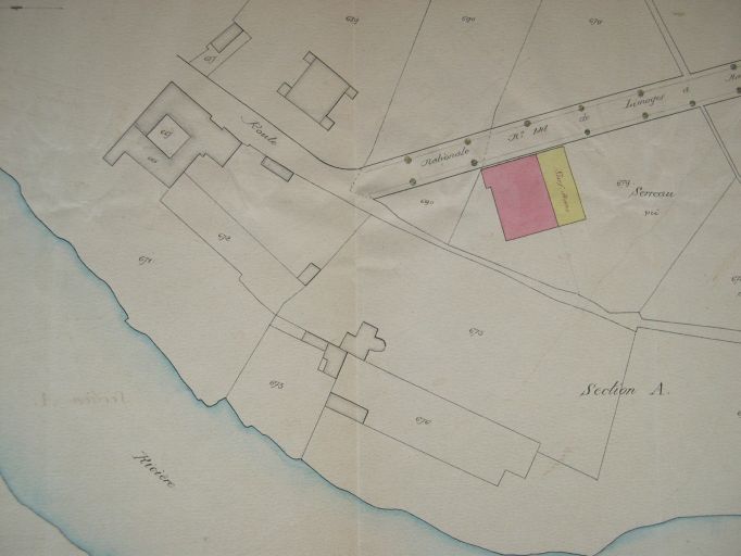 Plan des abords du terrain à acquérir pour l'agrandissement de l'école de filles, 1887. Détail : école, lycée, tribunal, manoir de Villars.