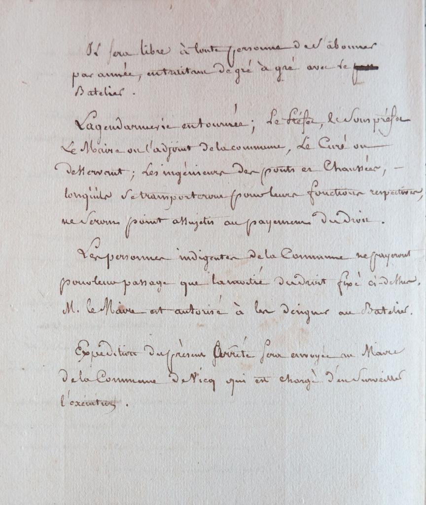 Les tarifs du bac de Vicq en 1810, page 4.