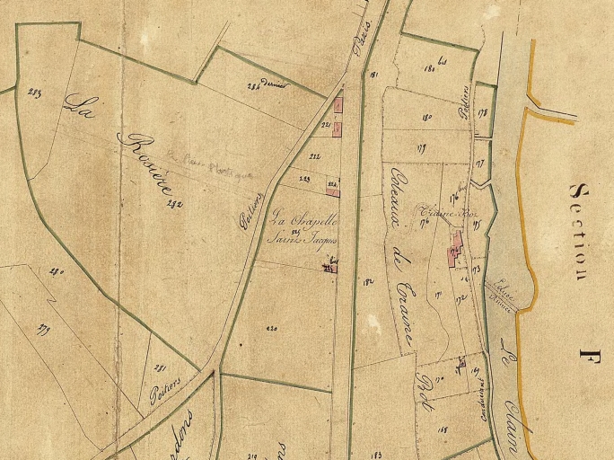 Les coteaux de Trainebot sur le plan cadastral de 1838.