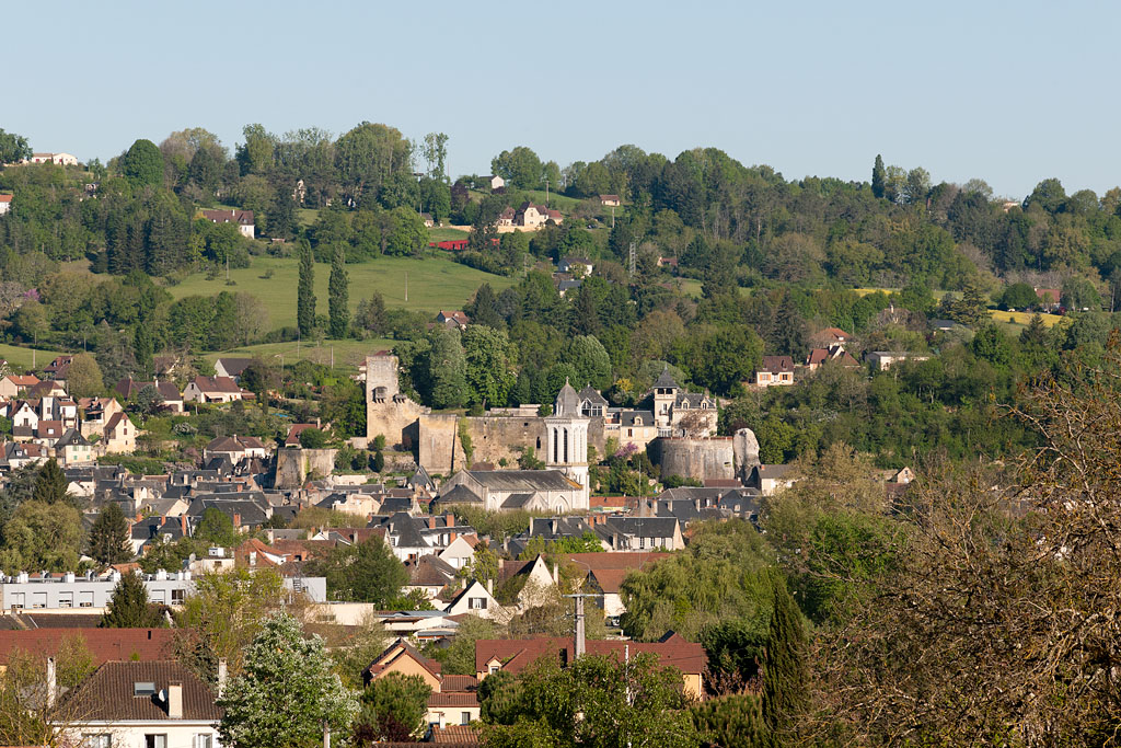 Vue de Montignac depuis le Regourdou : le château et l'ancien bourg castral.