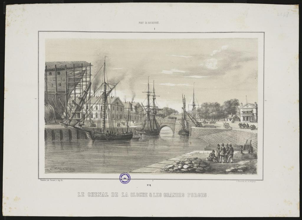 Le chenal et son pont en 1851. Lithographie de Charles Mercereau.