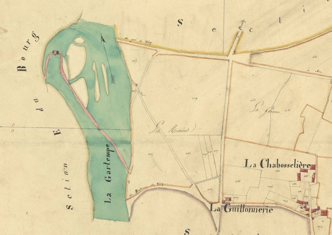 Le moulin et le barrage de Vicq, plan cadastral de 1827, feuille C2.