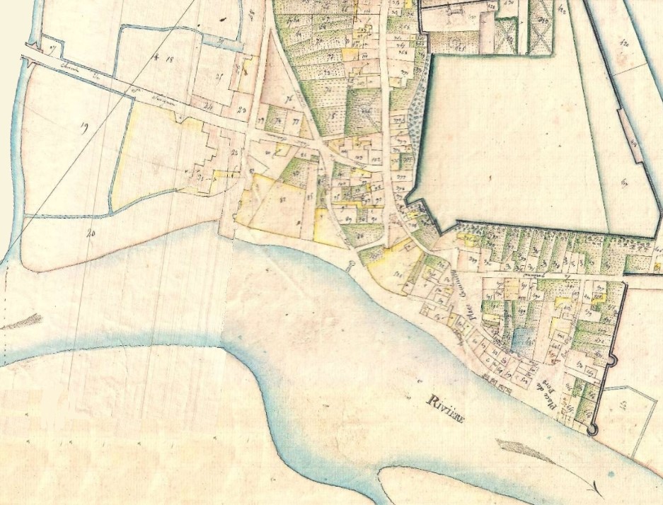La partie aval du port sur le plan cadastral de 1828, section D1.