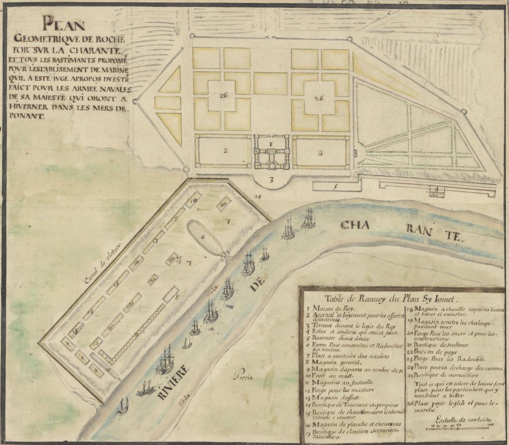 Projet d'organisation de l'arsenal sur une carte des environs de 1667.