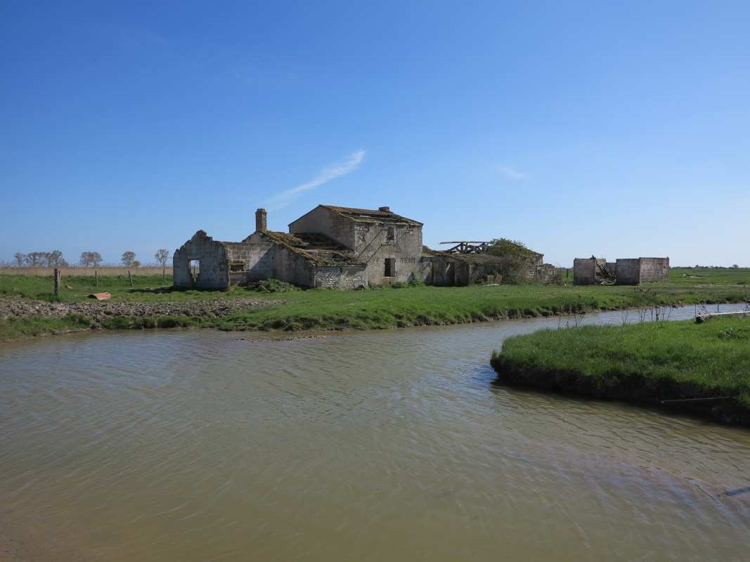La ferme de Landelène, entourée d'eau, vue depuis le nord-ouest.