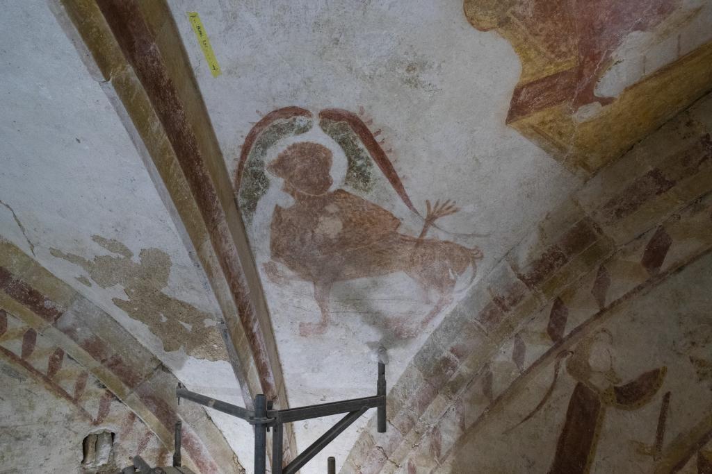 Détail de l’allégorie de saint Marc peinte sur un voûtain du chœur.