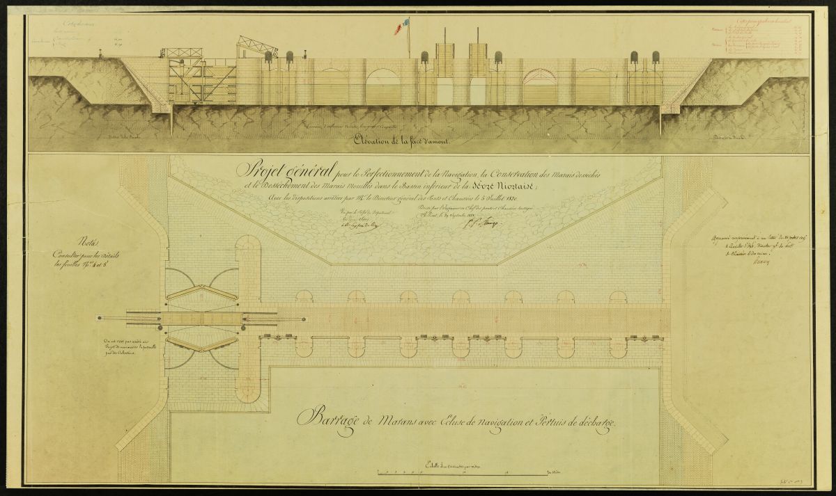 Projet de barrage éclusé en aval du bassin à flot proposé par Mesnager en 1821.