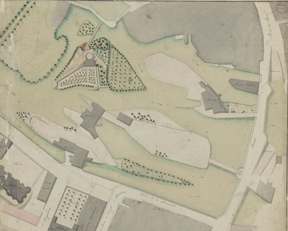 L'ancien fort Foucault, en haut à gauche, sur le plan dit d'alignement de Niort en 1821.