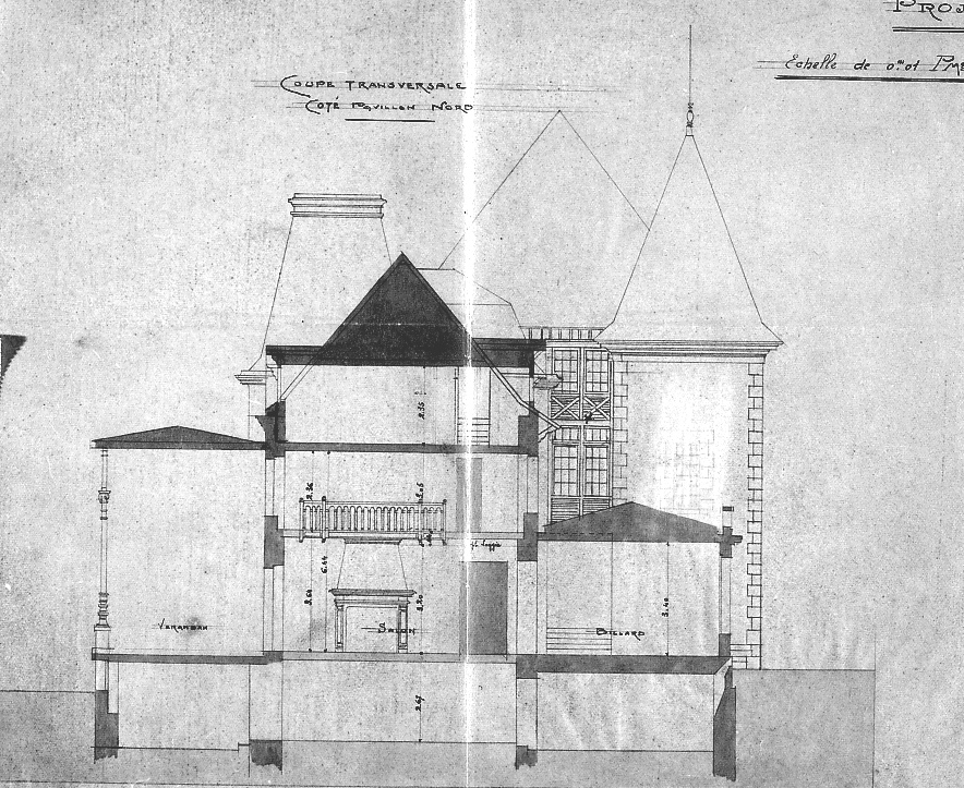 Projet de salon de réception, coupe transversale.