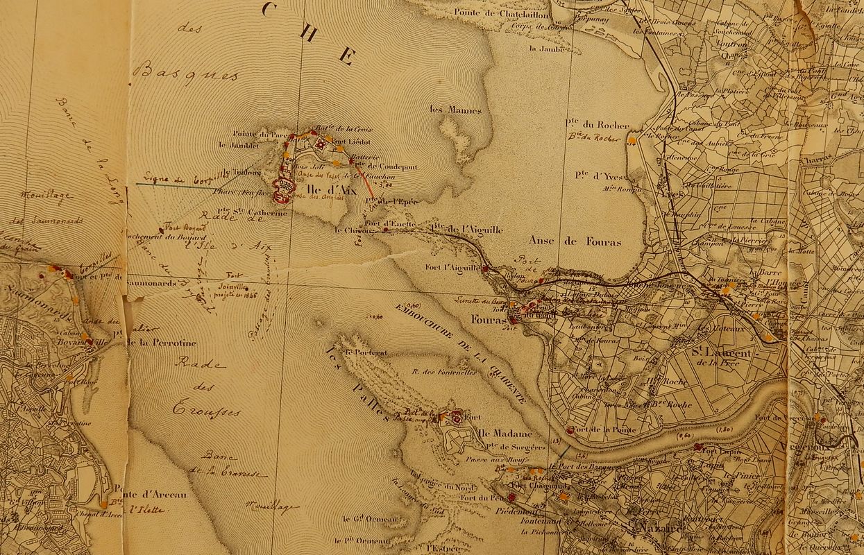 Forts, batteries et lignes de torpilles défendant l'embouchure de la Charente, vers 1883. Forts, batteries et lignes de torpilles défendant l'embouchure de la Charente, vers 1883.