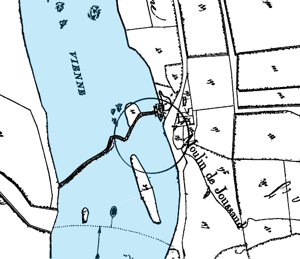 Plan de situation d'après le plan cadastral de 1835, section Gl, au 1/2500.
