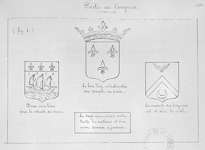 Manuscrit de L'Evêque n°2203, armoiries et inscription.