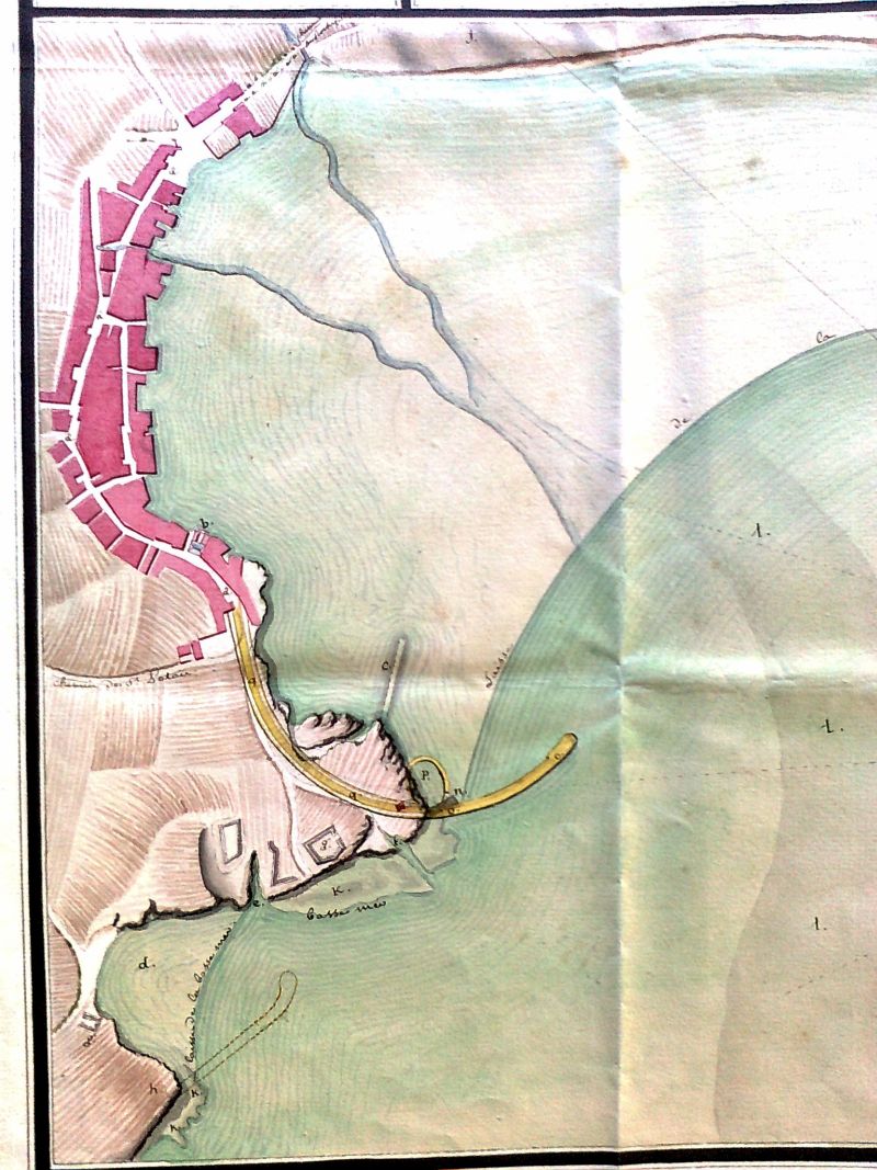 Détail du plan par Toufaire en 1778 : projet de môle pour le port.