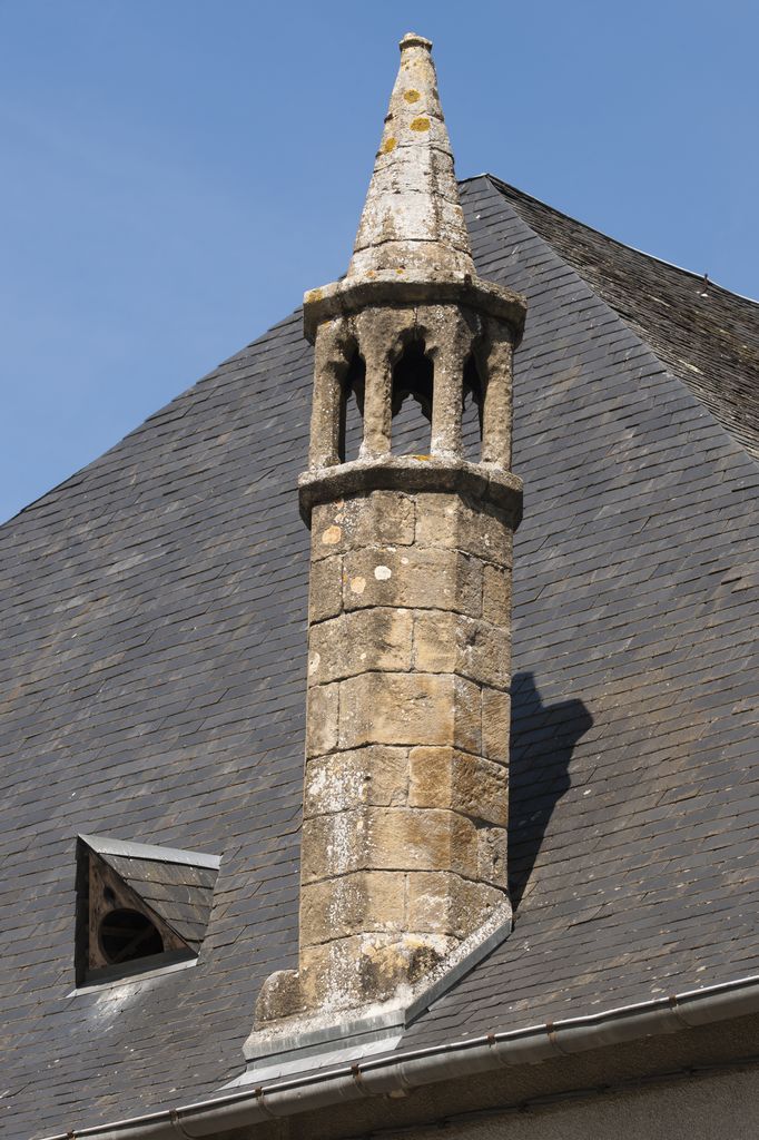 Aile centrale, élévation sud : cheminée médiévale en remploi.