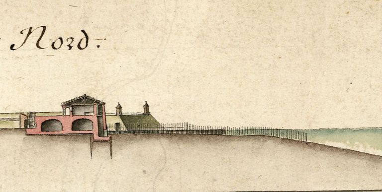 Plan et profils du fort de Médoc, détail : coupe du corps de garde de la Rivière.