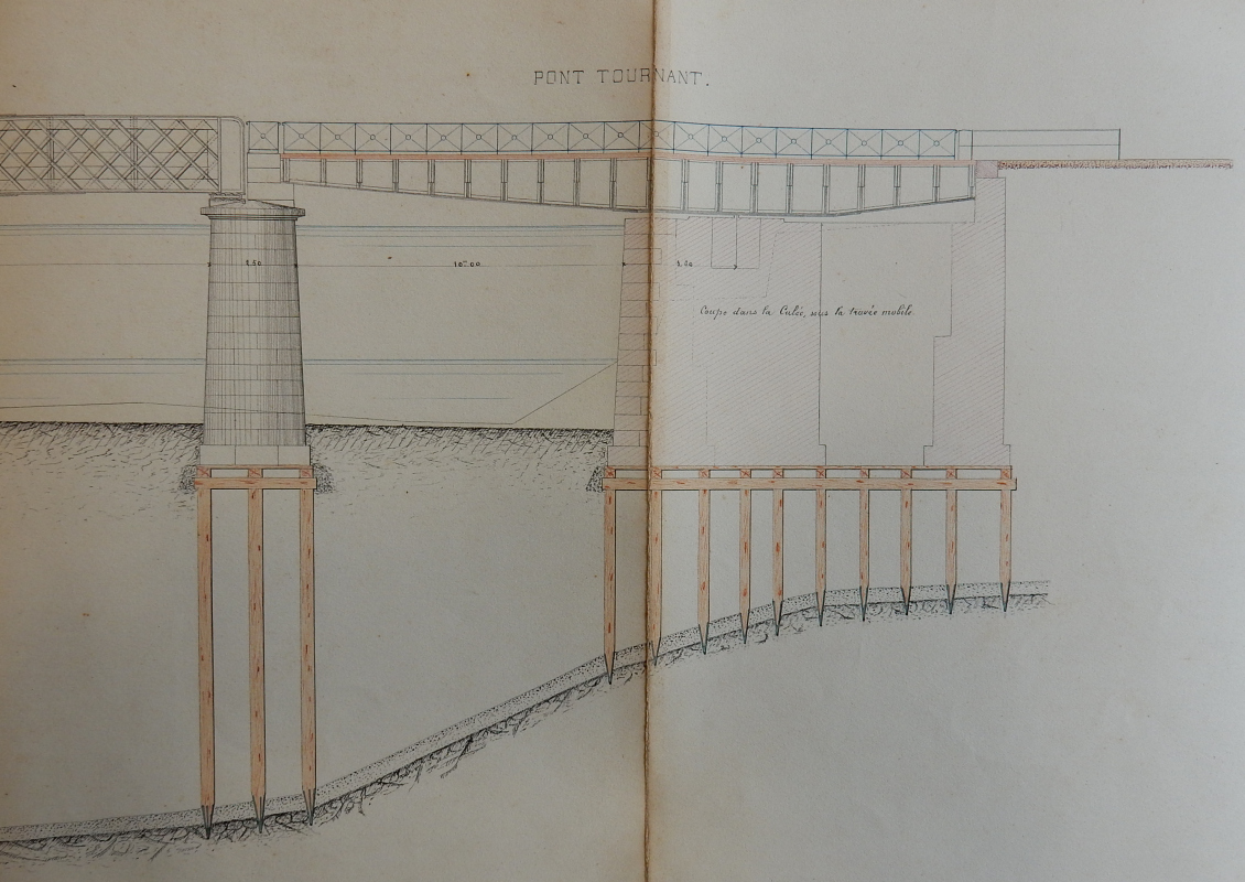 Détail de l'élévation du pont, en 1879 : la travée tournante.