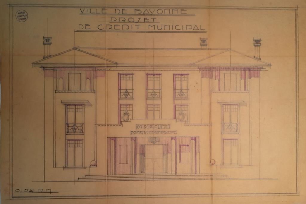 Projet de construction de crédit municipal, bourse du travail, façade antérieure (v.1930).