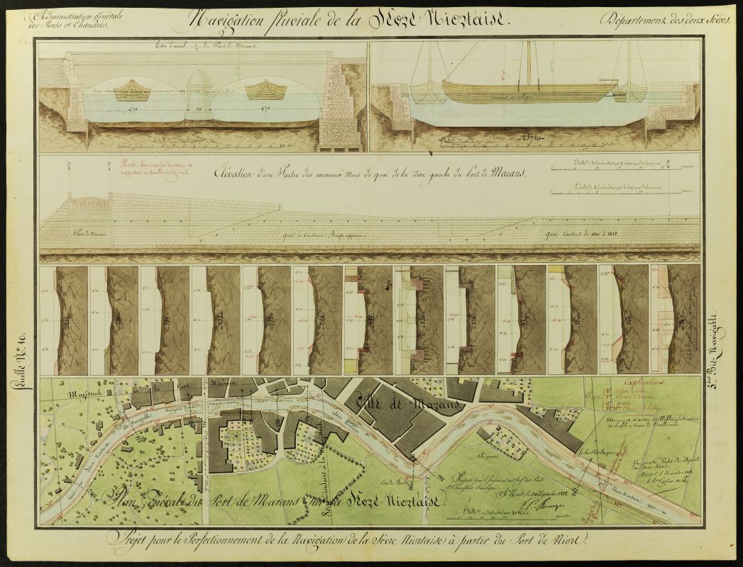Projet d'aménagement du port de Marans par l'ingénieur Mesnager en 1818.