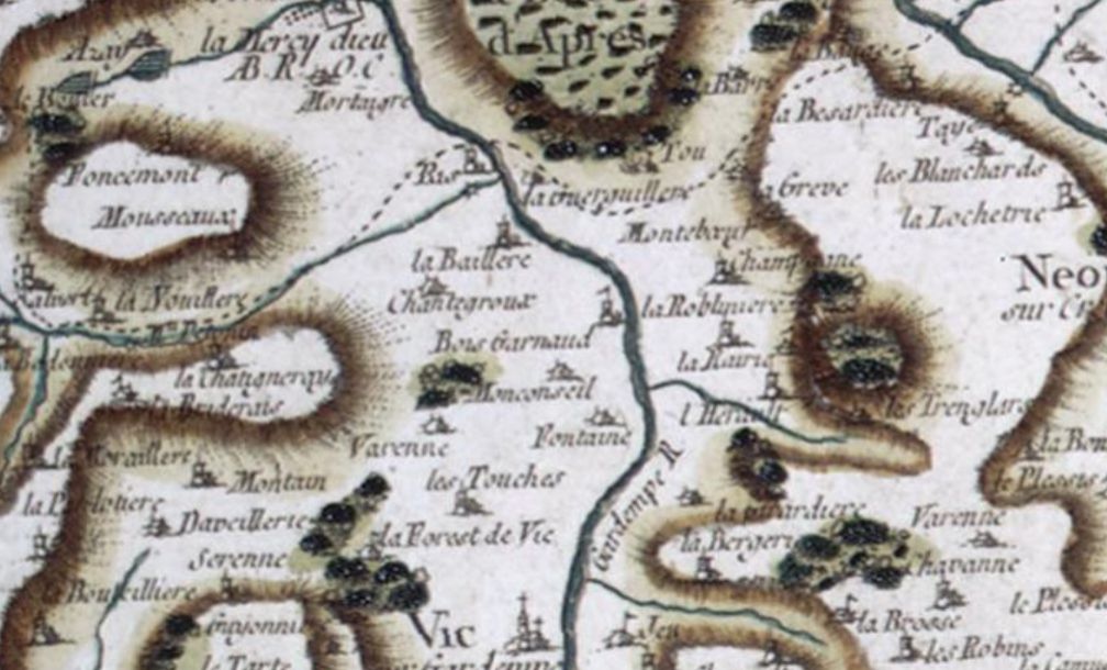 Extrait de la carte de Cassini : les bords de la Gartempe au nord de Vicq-sur-Gartempe.