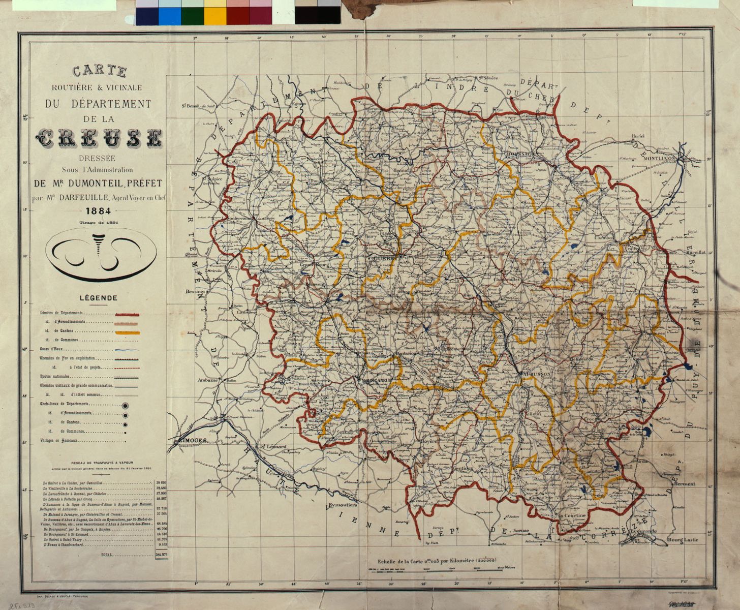 Carte routière et vicinale du département de la Creuse, dressée en 1884 à la demande du préfet Dumonteil (AD 23).
