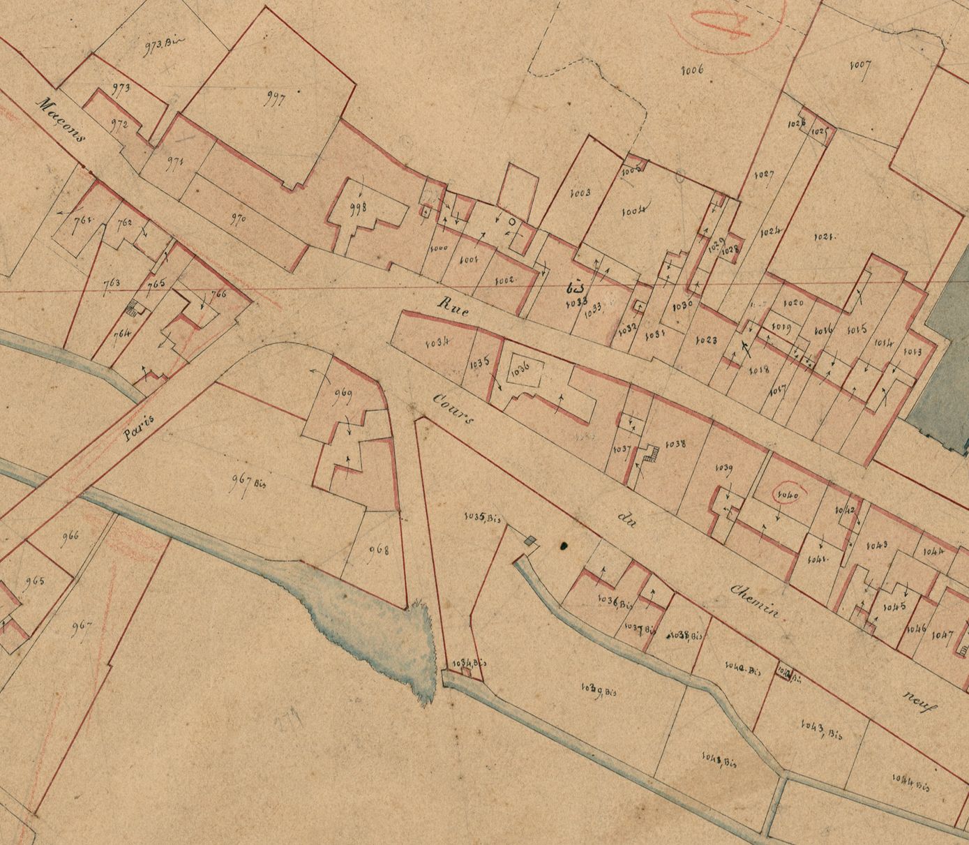Détail du plan cadastral de 1832, section B2.