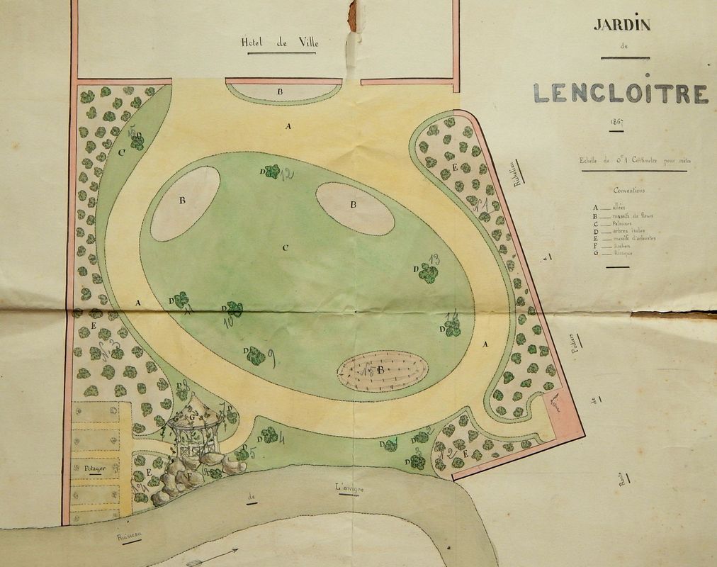 Plan de l'aménagement du jardin de la mairie en 1867.