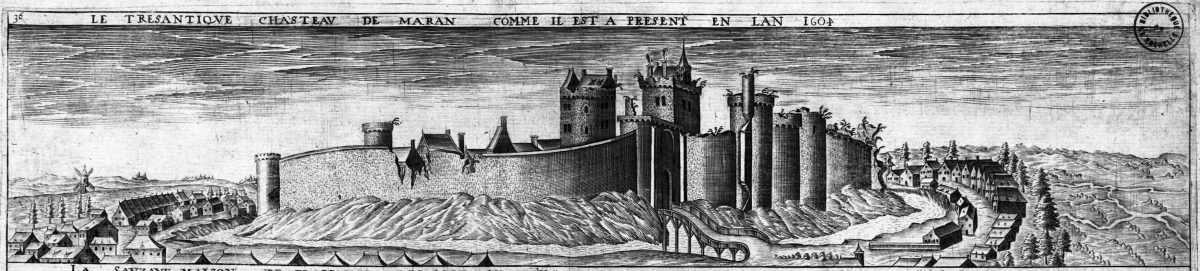 Le château de Marans en 1604, gravure par Claude Chastillon.